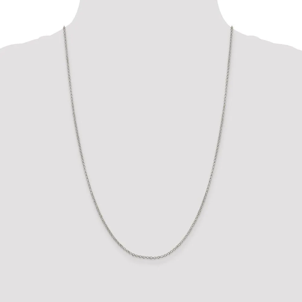 Solid 925 Sterling Silver 2mm Rolo Chain Necklace - with Secure Lobster Lock Clasp