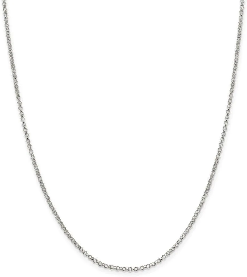 Solid 925 Sterling Silver 2mm Rolo Chain Necklace - with Secure Lobster Lock Clasp