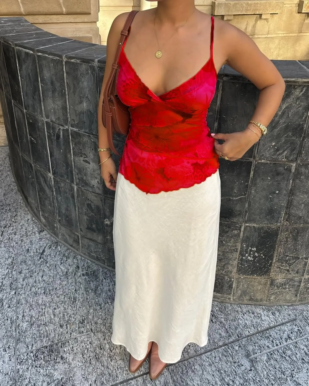 SOLILOQUY Women Sexy Wrap V Neck Tank Top Spaghetti Strap Patchwork Flower Print Chiffon Camisole Lettuce Hem