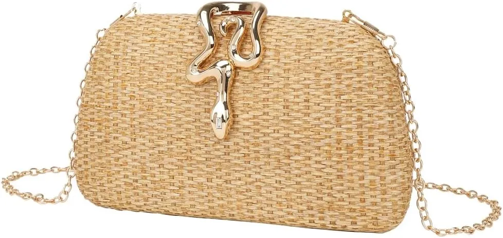Solyinne Straw Clutch Purses for Women Elegant Woven Vacation Handbags Evening Bag for Parties, Weddings, and Formal Events