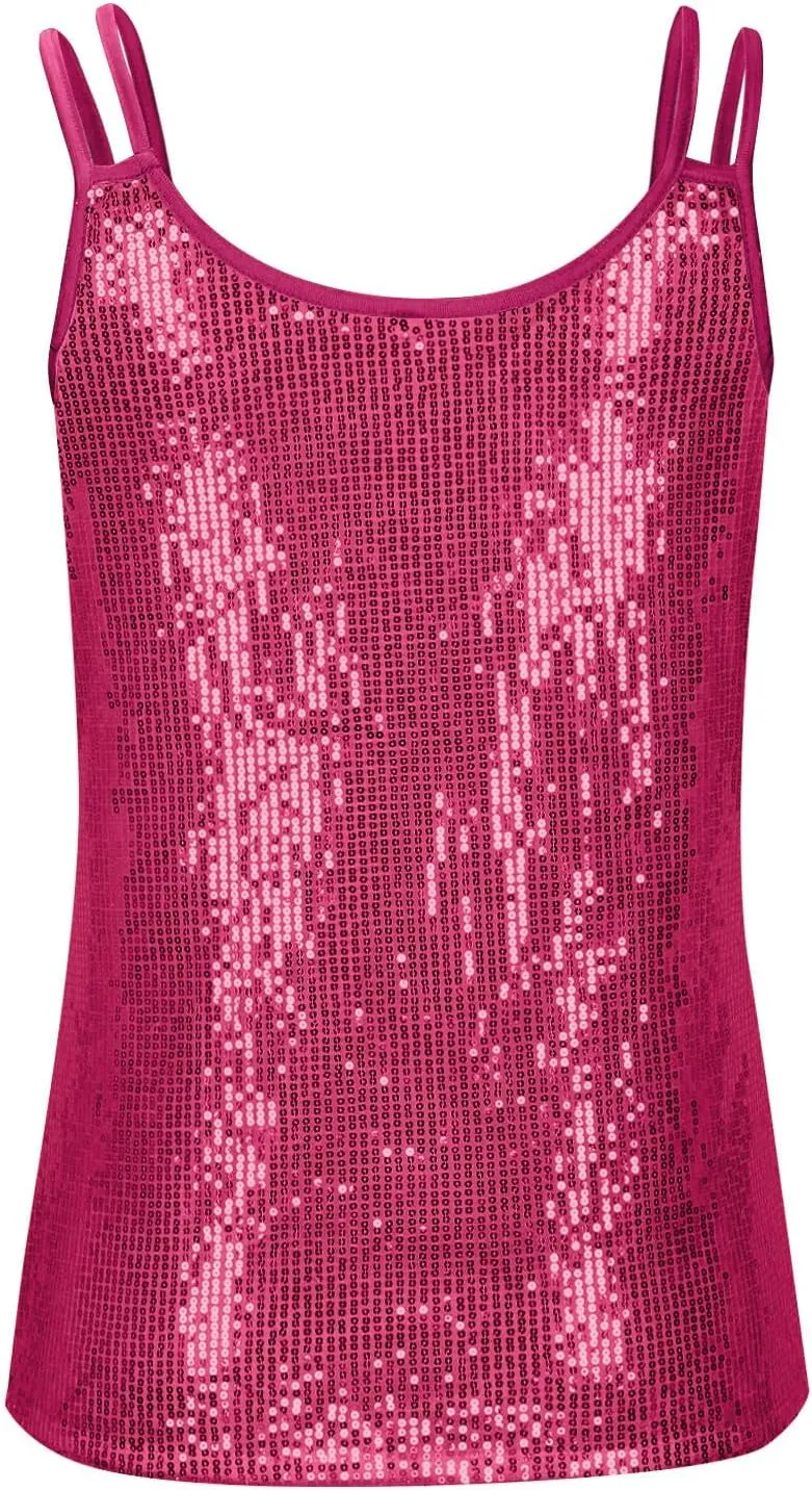 Sparkly Sequin Tops for Women Fashion Shining Camisole Tank Top Club Party Glitter Disco Sparkle Cami T-Shirt Blouses