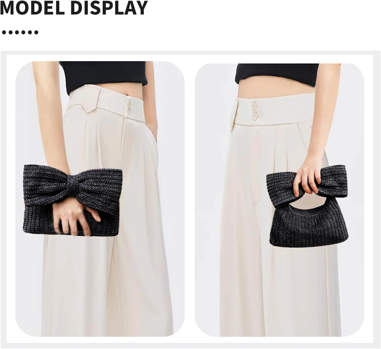 Straw Clutch Purse for Women, Chain Shoulder Crossbody Bag Bow Handle Wrist Bag Summer Hobo Evening Bag for Parties, Wedding, Beach, Chain Khaki