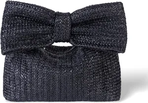 Straw Clutch Purse for Women, Chain Shoulder Crossbody Bag Bow Handle Wrist Bag Summer Hobo Evening Bag for Parties, Wedding, Beach, Chain Khaki