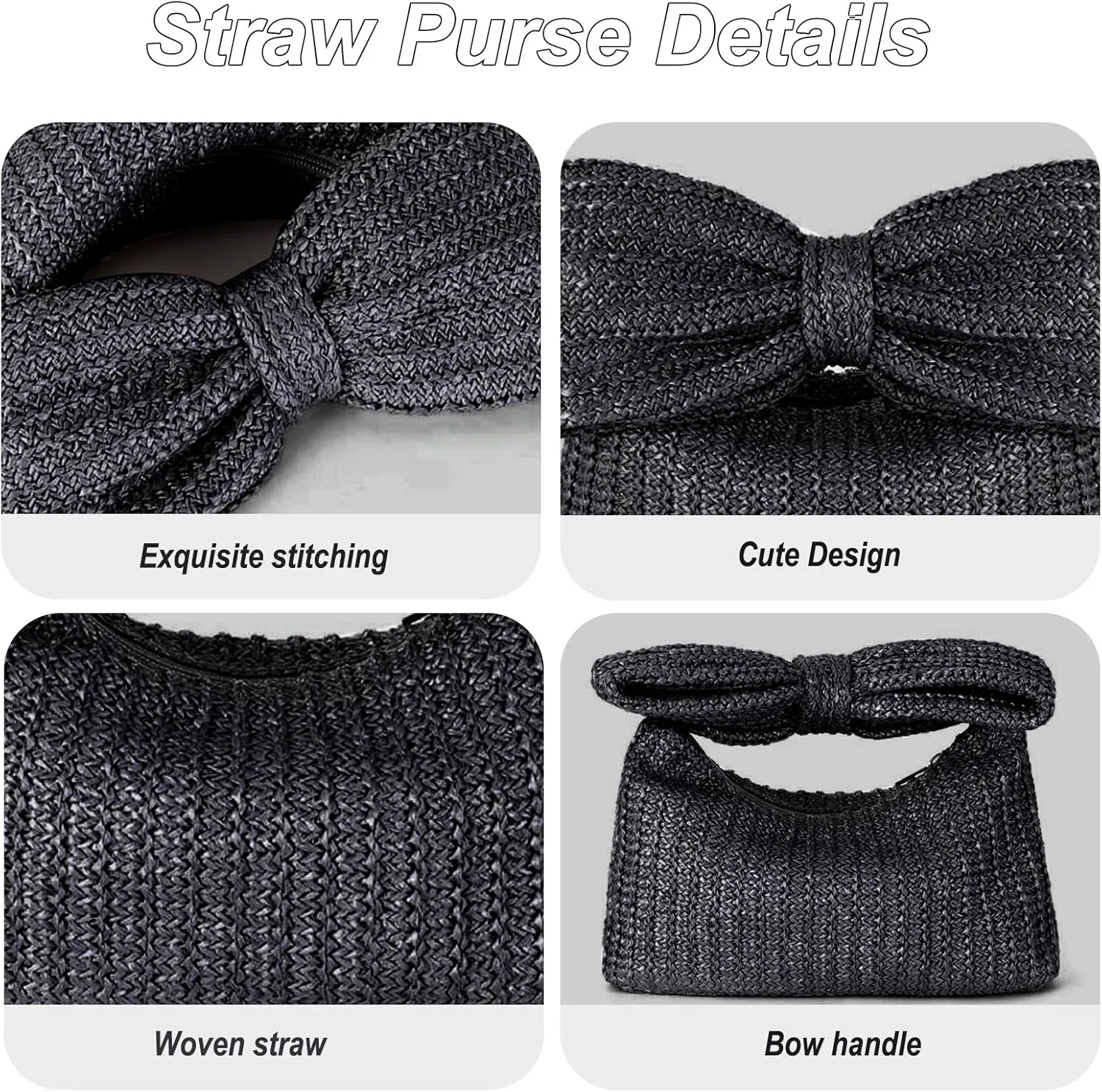 Straw Clutch Purse for Women, Chain Shoulder Crossbody Bag Bow Handle Wrist Bag Summer Hobo Evening Bag for Parties, Wedding, Beach, Chain Khaki