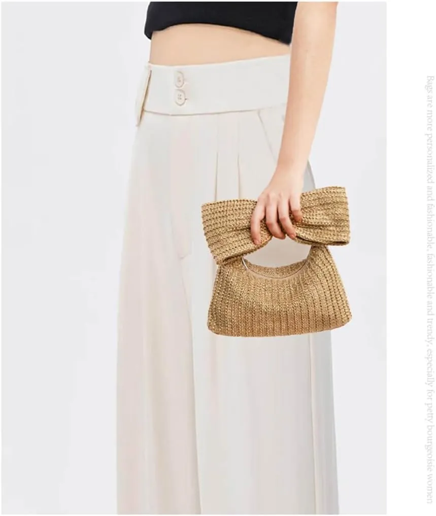 Straw Clutch Purses for Women Bow Purse Summer Woven Beach Vacation Bag Casual Straw Evening Clutch for Party
