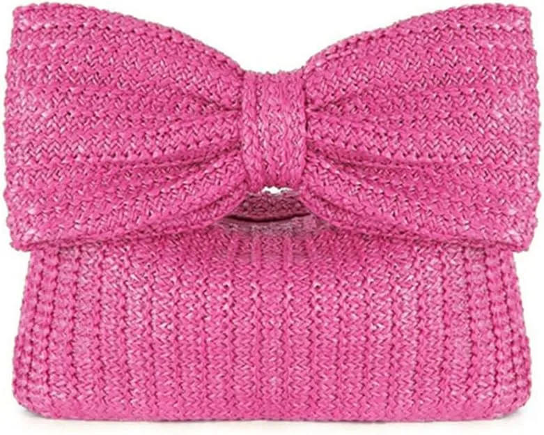 Straw Clutch Purses for Women Bow Purse Summer Woven Beach Vacation Bag Casual Straw Evening Clutch for Party