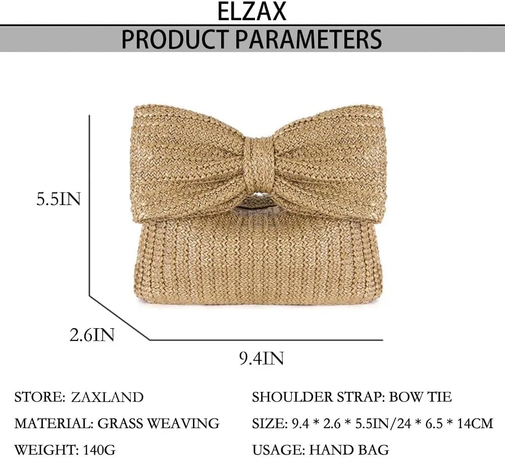 Straw Clutch Purses for Women Bow Purse Summer Woven Beach Vacation Bag Casual Straw Evening Clutch for Party