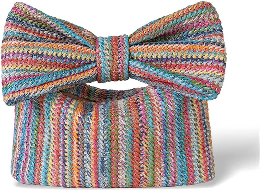 Straw Clutch Purses for Women Bow Purse Summer Woven Beach Vacation Bag Casual Straw Evening Clutch for Party