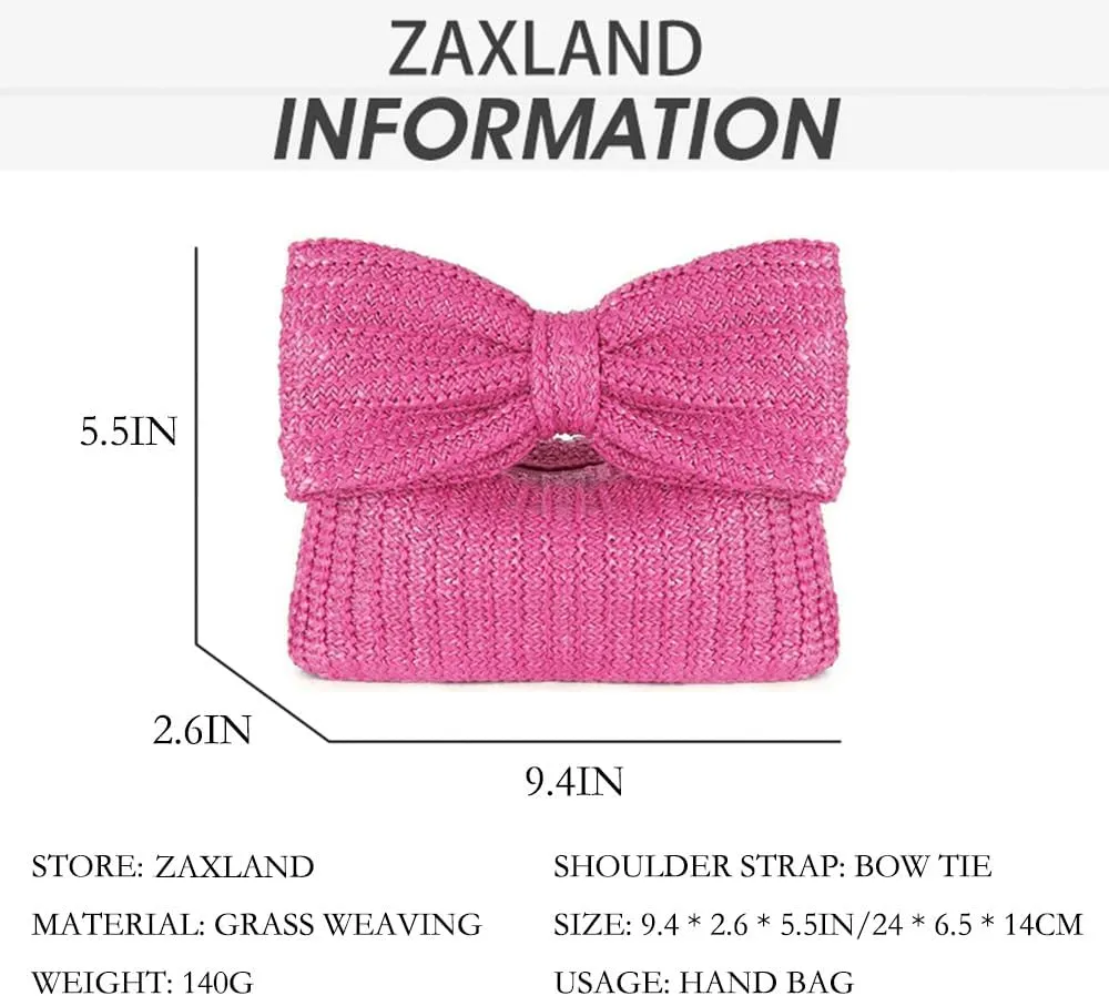 Straw Clutch Purses for Women Bow Purse Summer Woven Beach Vacation Bag Casual Straw Evening Clutch for Party