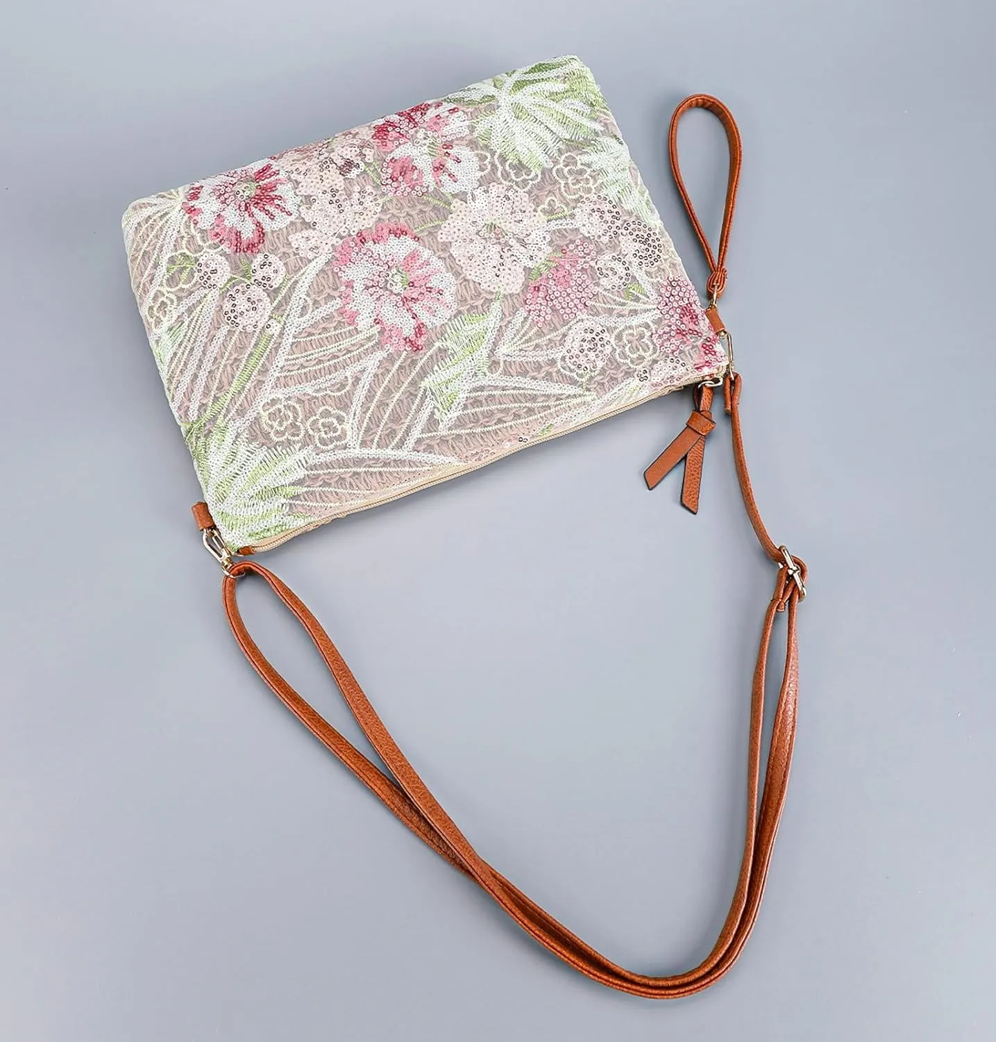 Straw Woven Evening Clutch Purses for Women Summer Sequin Embroidered Floral Crossbody Handbag Shoulder Satchel