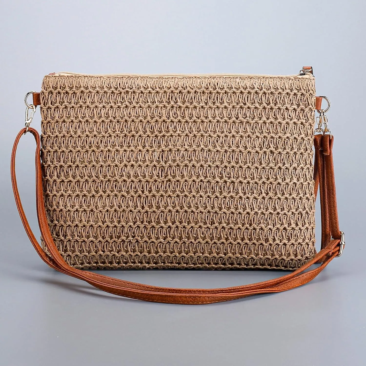 Straw Woven Evening Clutch Purses for Women Summer Sequin Embroidered Floral Crossbody Handbag Shoulder Satchel