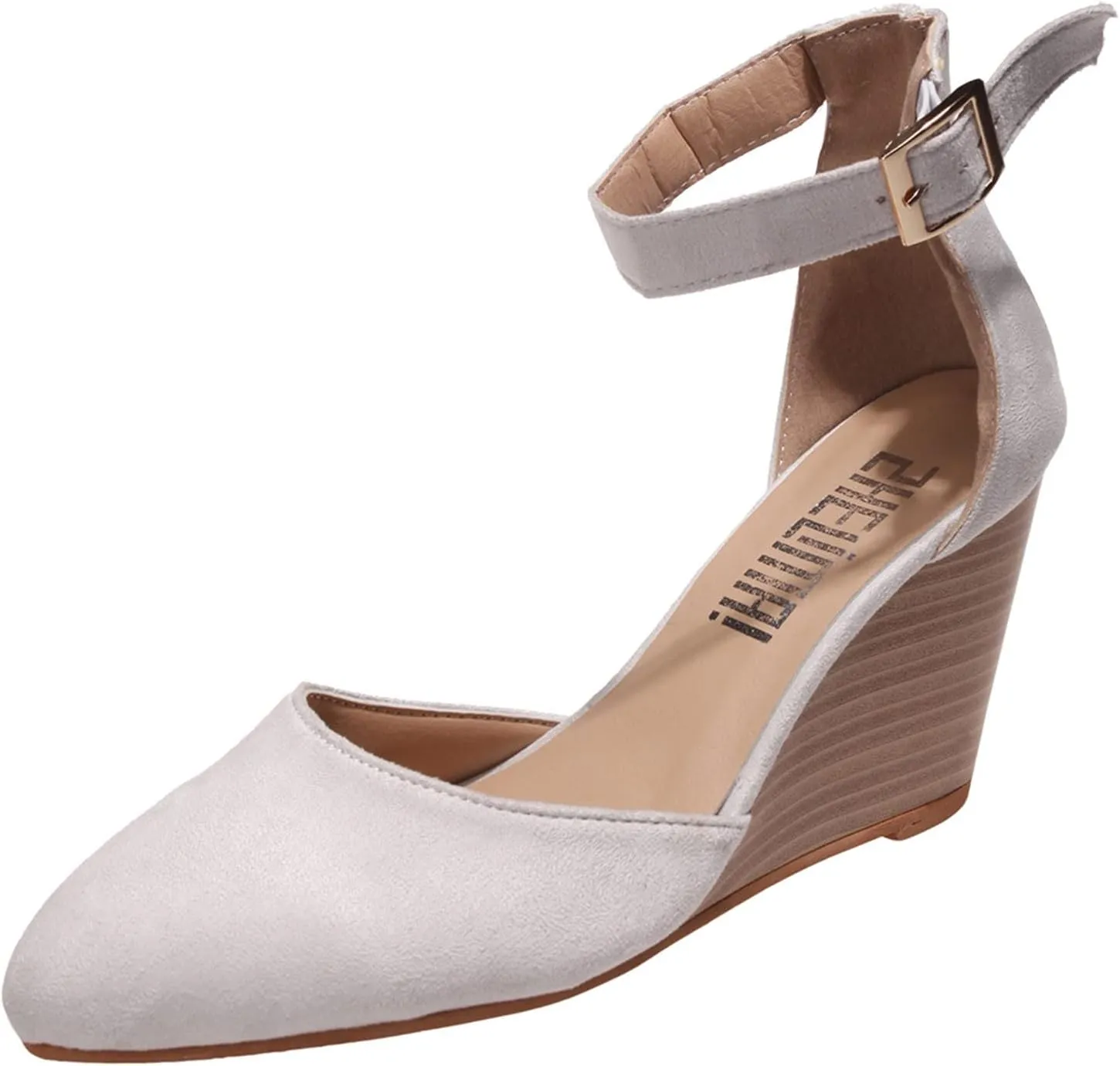 SuanlaTDS Closed Toe Wedge Sandals for Women 2025 Dressy Pointed-toe Platform Buckle Ankle Strap High Heels Elegant Ladies Comfortable Summer Dress Shoes Beach Wedding Wedges Sandal Pum-ps