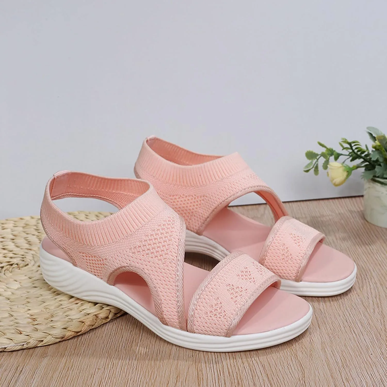 SuanlaTDS Comfortable Sandals for Women Platform Orthopedic Shoes Open Toe Breathable Mesh Wedge Walking Sandals Outdoor Casual Summer Flatform Low Wedges Heels Slip On Beach Sandal