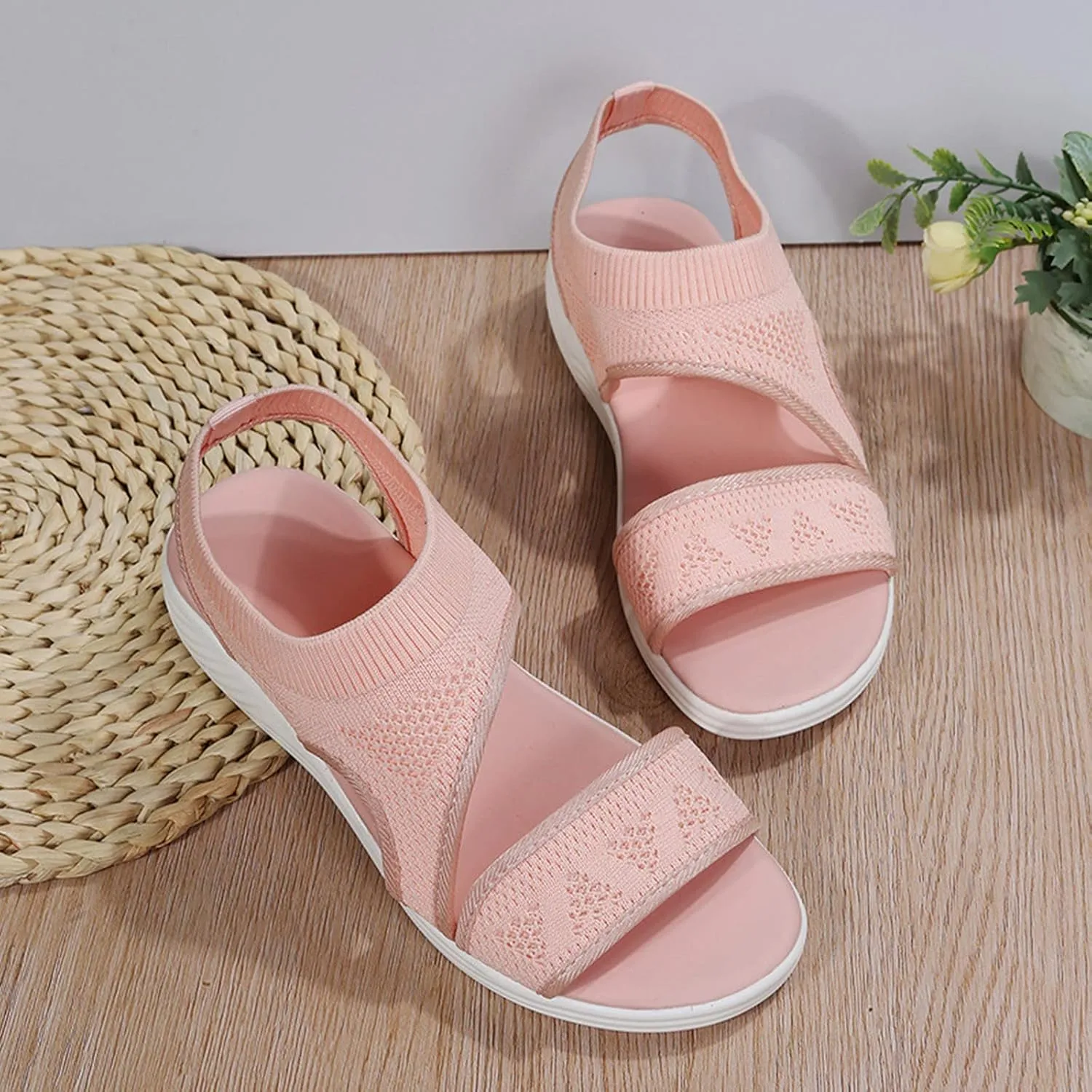 SuanlaTDS Comfortable Sandals for Women Platform Orthopedic Shoes Open Toe Breathable Mesh Wedge Walking Sandals Outdoor Casual Summer Flatform Low Wedges Heels Slip On Beach Sandal