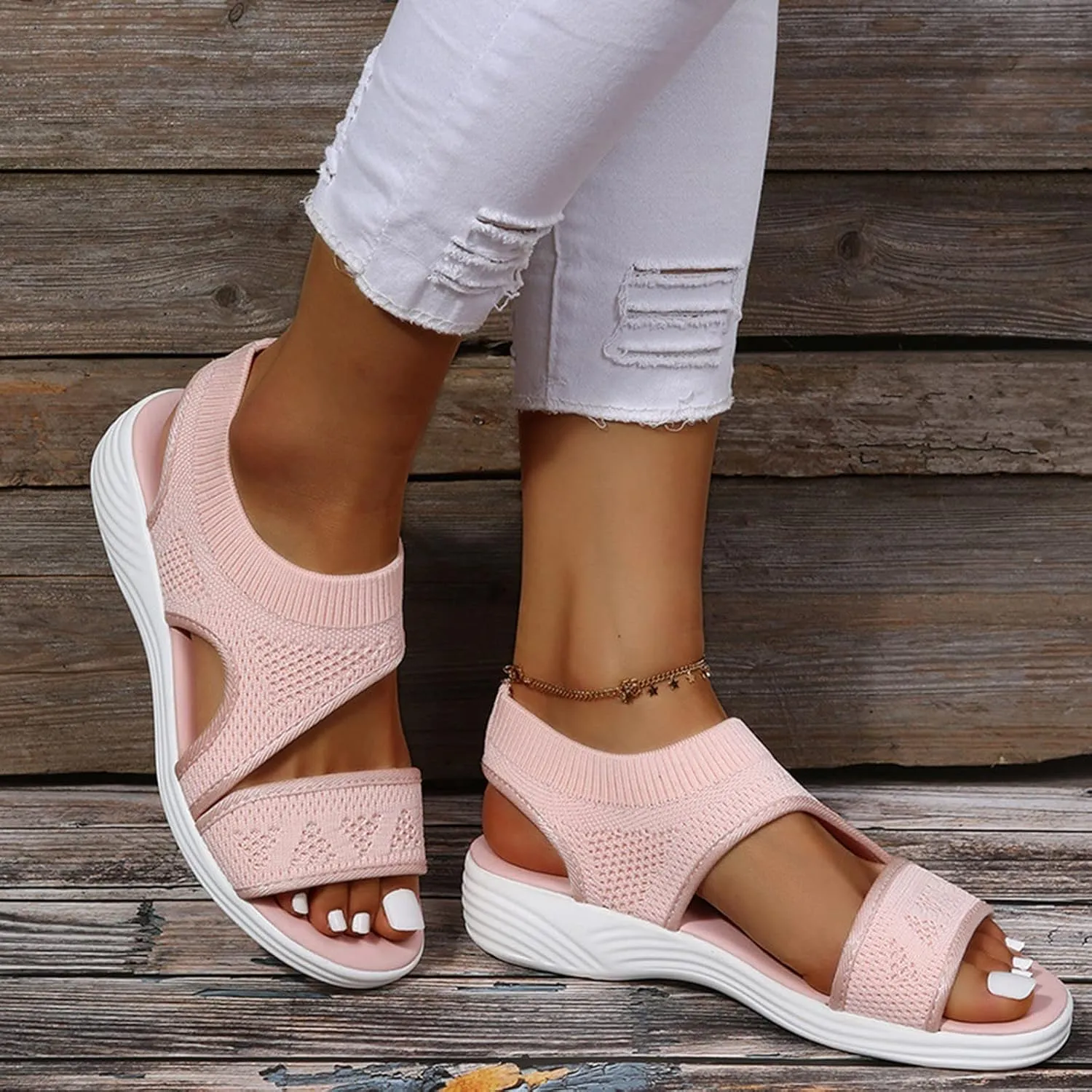 SuanlaTDS Comfortable Sandals for Women Platform Orthopedic Shoes Open Toe Breathable Mesh Wedge Walking Sandals Outdoor Casual Summer Flatform Low Wedges Heels Slip On Beach Sandal