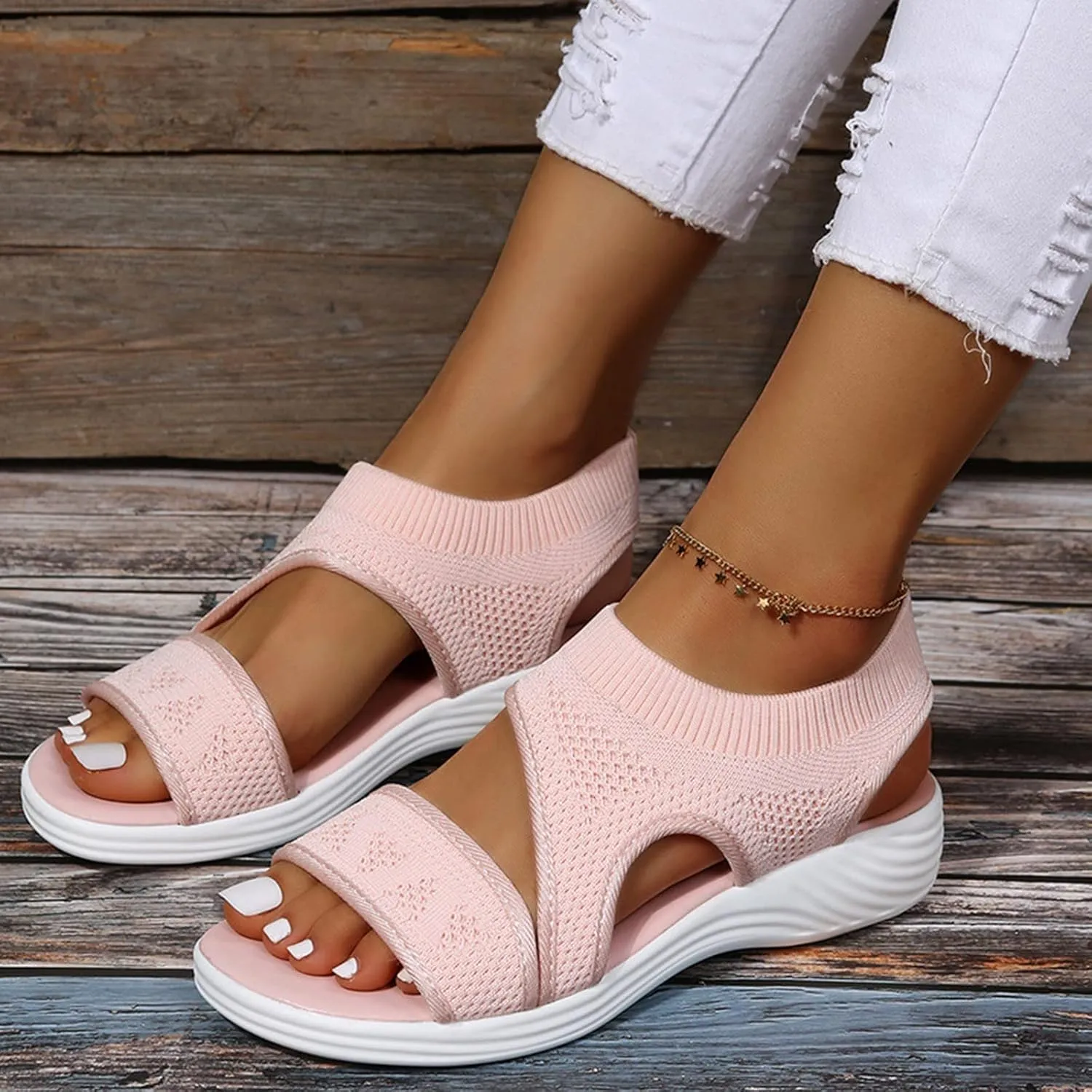 SuanlaTDS Comfortable Sandals for Women Platform Orthopedic Shoes Open Toe Breathable Mesh Wedge Walking Sandals Outdoor Casual Summer Flatform Low Wedges Heels Slip On Beach Sandal