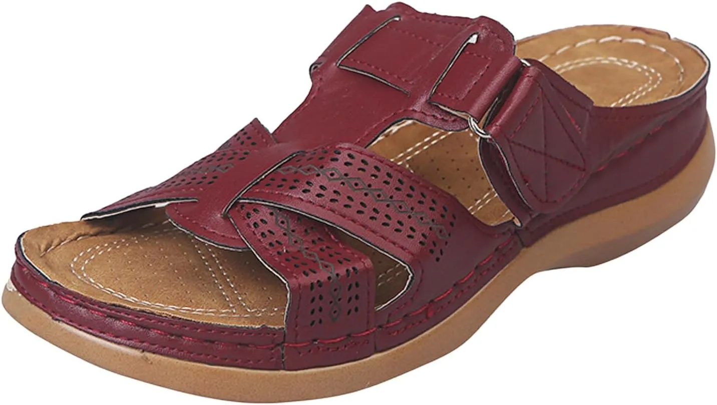 SuanlaTDS Orthopedic Sandals for Women Summer Comfortable Wedge Platform Walking Sandals with Arch Support Casual Outdoor Flat Open Toe Low Heels Wedges Slip On Slide Sandals Slippers