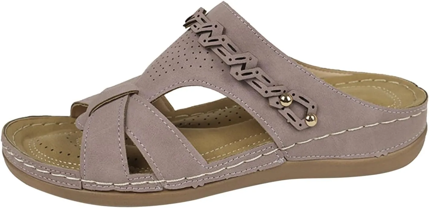 SuanlaTDS Orthopedic Sandals for Womens 2025 Summer Dressy Arch Support Flat Slip-on Casual Beach Wedge Platform Slides Comfortable Walking Shoes Low Heel Wedges Outdoor Sandal