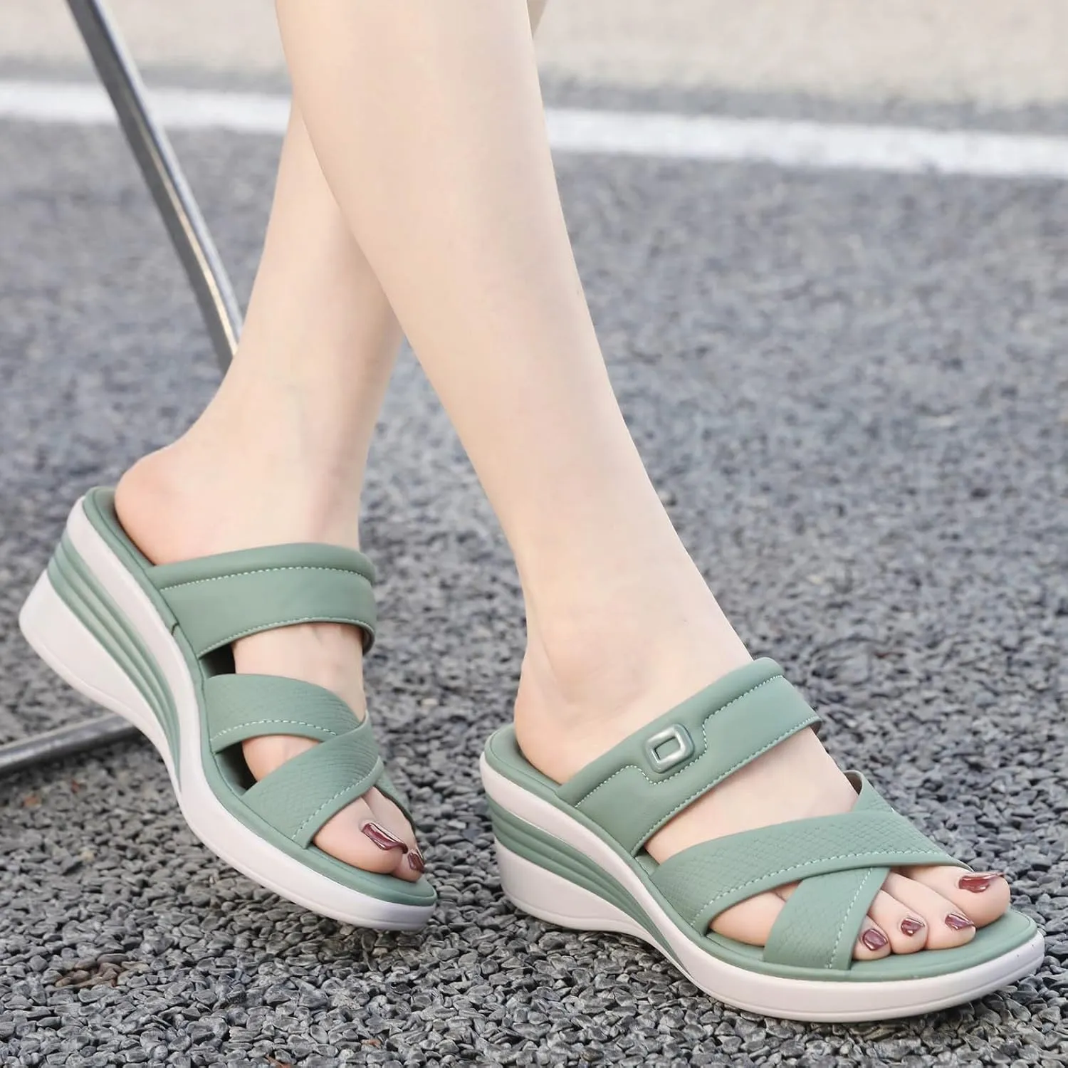 SuanlaTDS Orthopedic Wedge Sandals for Women Comfortable Arch Support Crosscross Open Toe Platform Slip On Slides 2025 Dressy Summer High Heels Wedges Slide Sandal Outdoor Beach Shoes