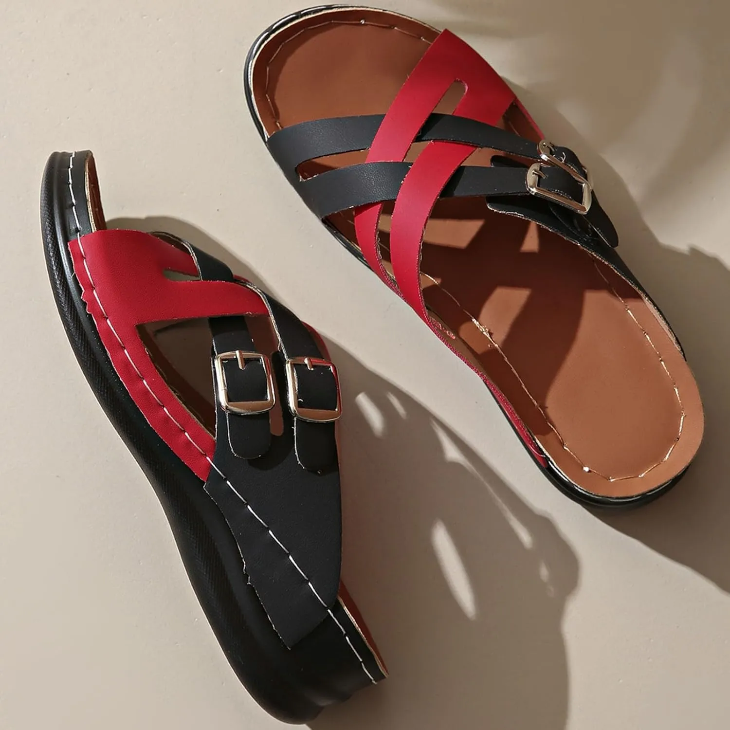 SuanlaTDS Orthopedic Wedge Sandals for Women Soft Cushion Platform Open Toe Arch Support Slip On Slide Sandals Wedges Bohemian Summer Beach Dress Shoes Comfortable Outdoor Slippers