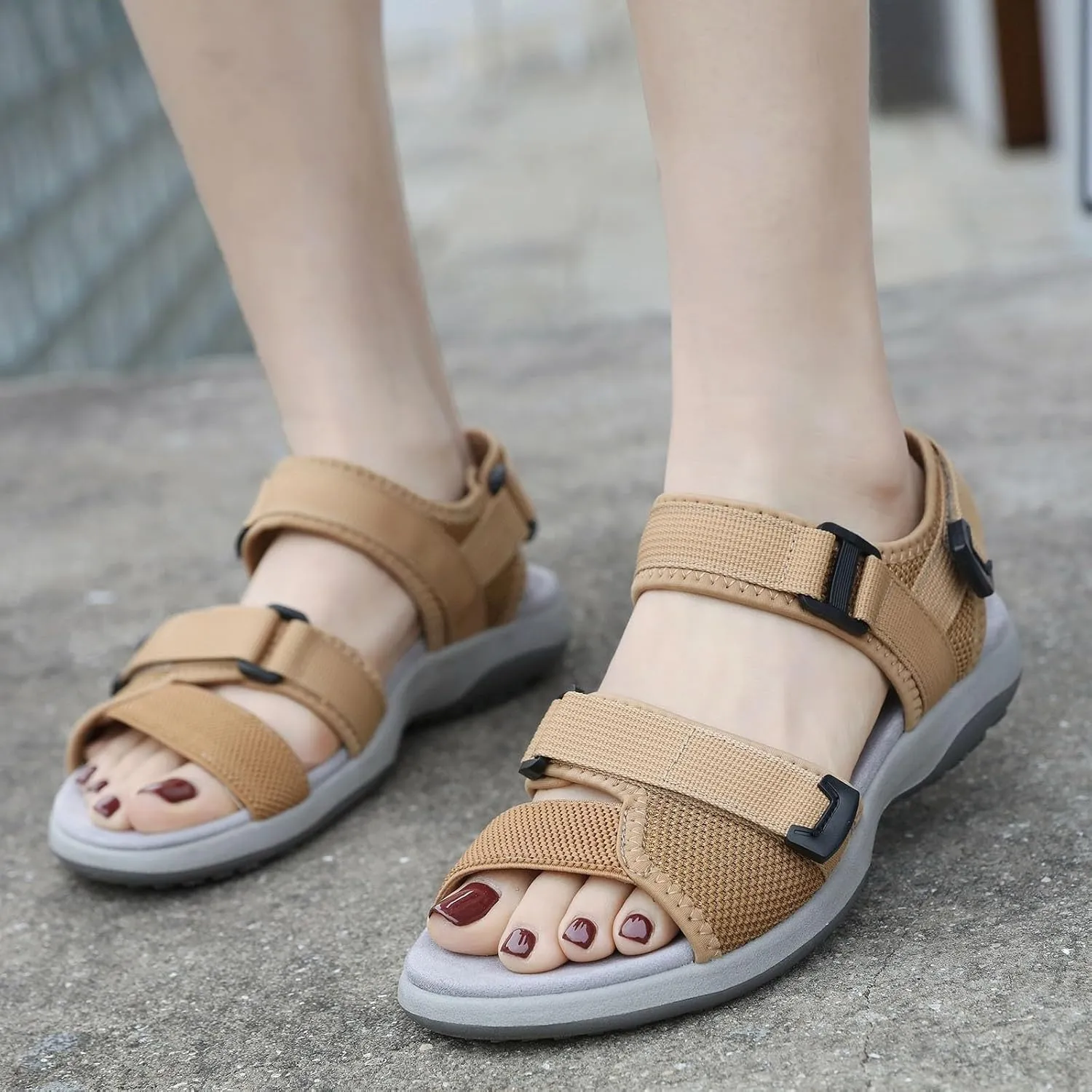SuanlaTDS Orthopedic Wedge Sandals for Women with Arch Support Summer Beach Dressy Hook & Loop Open Toe Adjustable Ankle Strap Low Heels Platform Comfortable Outdoor Walking Shoes