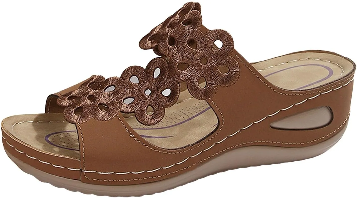 SuanlaTDS Orthopedic Wedge Sandals for Women with Arch Support Summer Dressy 2025 Flat Open Toe Casual Slip-on Beach Boho Platform Low Heel Wedges Comfortable Outdoor Walking Slide Shoes