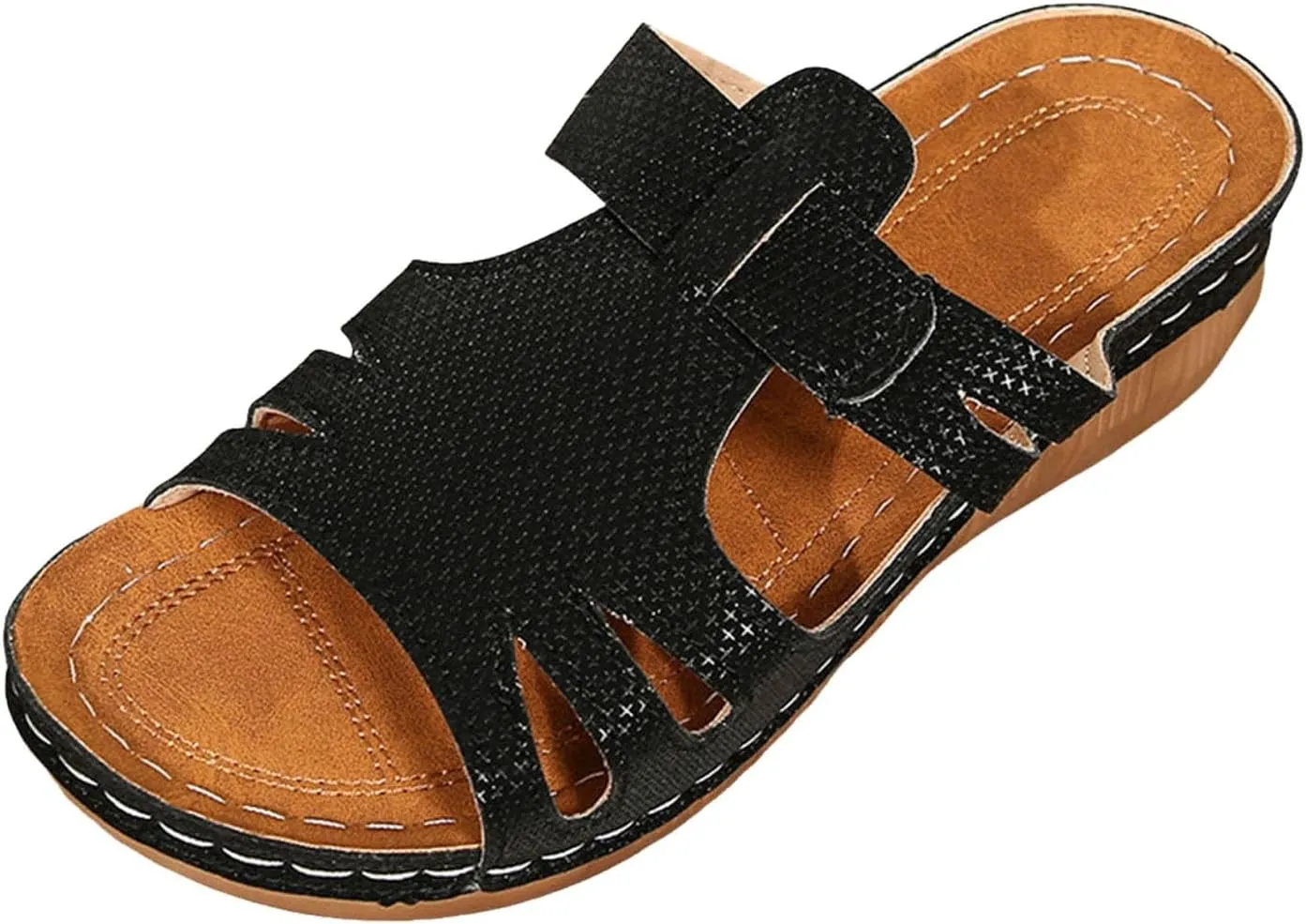 SuanlaTDS Platform Sandals for Women Wedge Comfortable Orthopedic Shoes Dressy Summer Casual Outdoor Walking Flat Slip On Open Toe Wedges Low Heels Slide Sandals with Arch Support