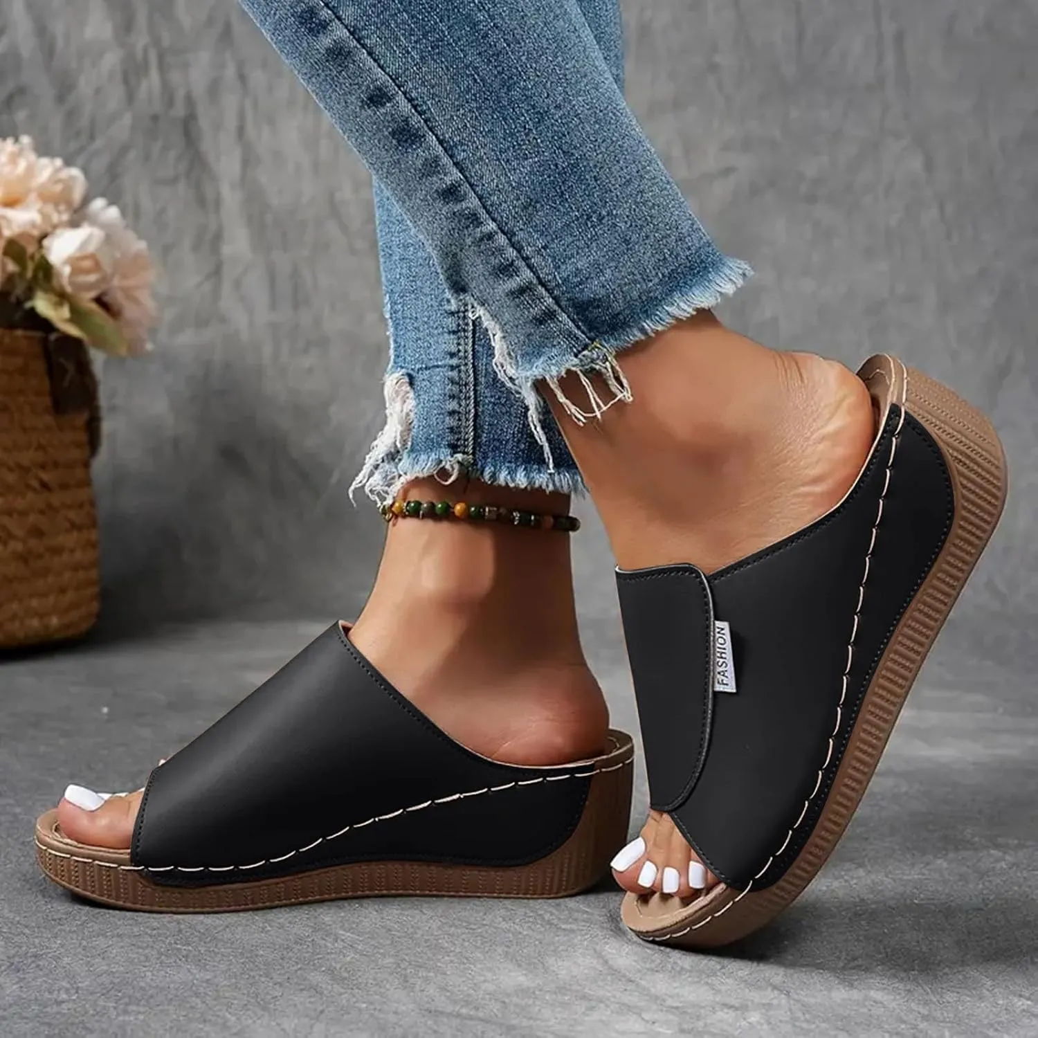 SuanlaTDS Summer Sandals for Women Orthopedic Wedge Dressy Comfortable Platform Wide Width Open Toe Slip-on Slides 2025 High Heels Arch Support Daily Wear Outdoor Beach Walking Shoes