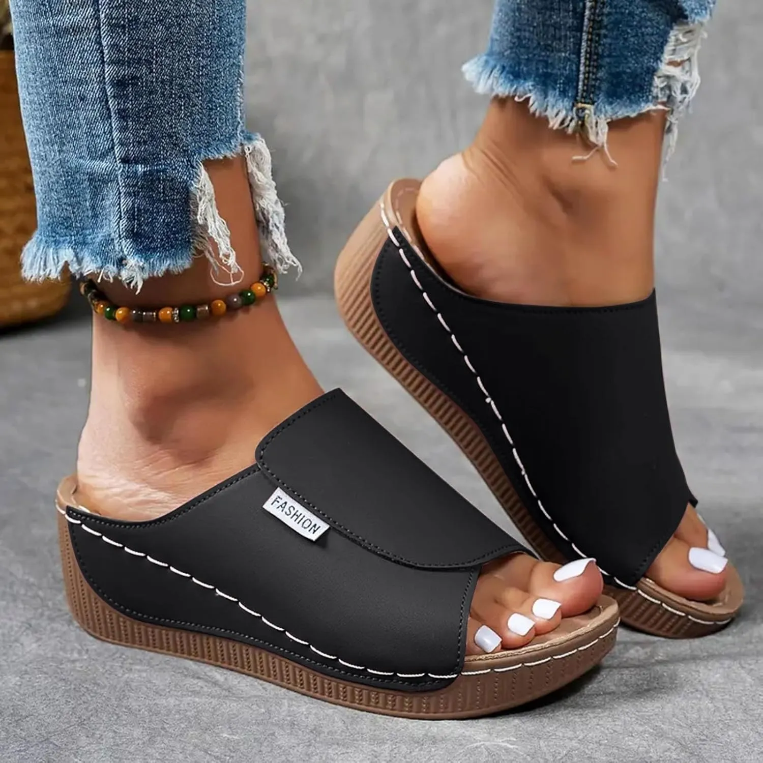 SuanlaTDS Summer Sandals for Women Orthopedic Wedge Dressy Comfortable Platform Wide Width Open Toe Slip-on Slides 2025 High Heels Arch Support Daily Wear Outdoor Beach Walking Shoes