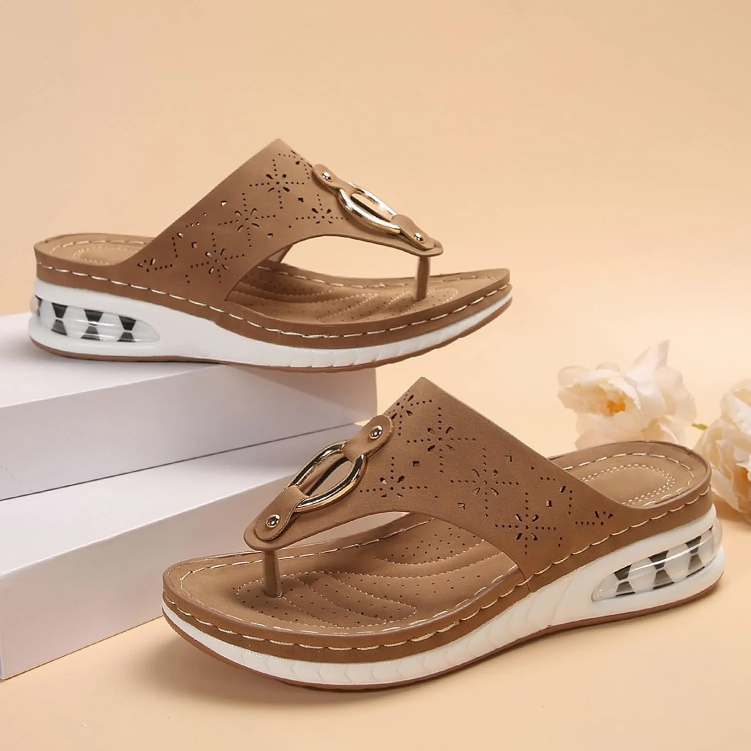 SuanlaTDS Wedge Sandals for Women Arch Support Flip Flops Thong Platform Orthopedic Comfortable Slip On Dressy Summer Open Toe Walking Shoes Outdoor Low Heels Wedges Sandal Slippers