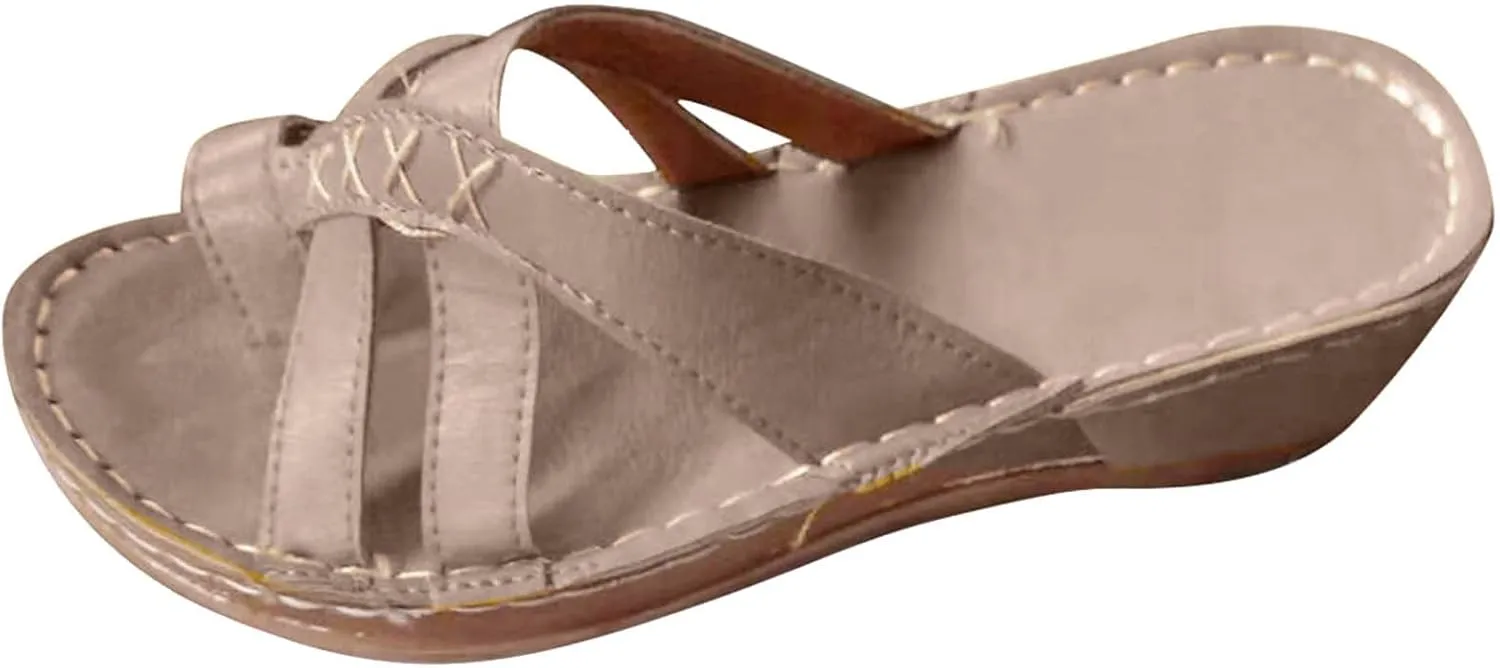 SuanlaTDS Wedge Sandals for Women Orthopedic Flip Flops 2025 Comfortable Arch Support Crisscross Open Toe Thong Slip On Slides Dressy Summer Outdoor Beach Shoes Low Heels Slide Sandal