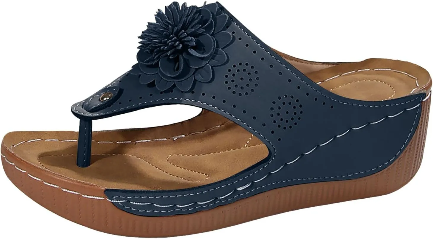 SuanlaTDS Wedge Sandals for Women Orthopedic Flip Flops Dressy Summer Comfortable 2025 Open Toe Walking Slip-on Slides Beach Shoes Daily Casual Wear Platform Low Heel Sandal with Arch Support