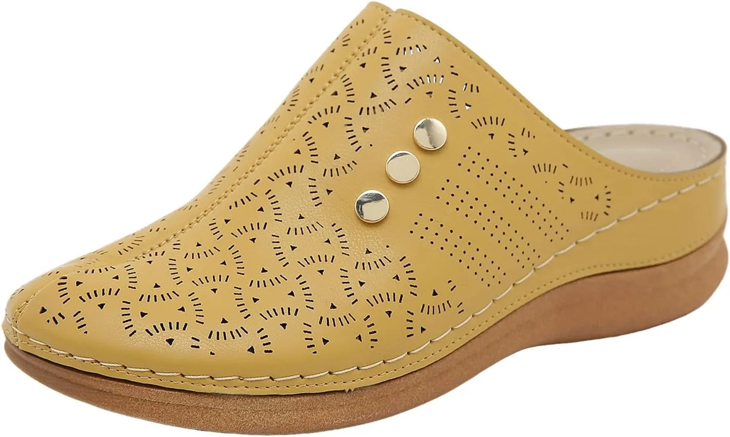 SuanlaTDS Wedge Sandals for Women Summer Dressy 2025 Closed Toe Platform Orthopedic Clogs Comfortable Outdoor Beach Shoes Casual Arch Support Low Heels Wedges Slip On Slide Sandal