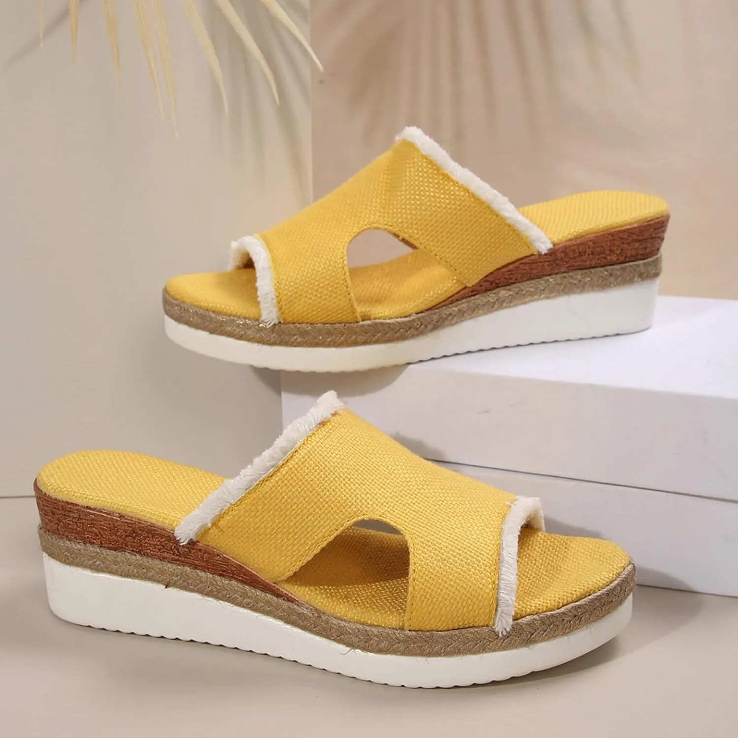 SuanlaTDS Wedge Sandals for Women Summer Dressy Open Toe Platform Low Wedges Espadrilles Slip On Slide Sandals Beach Dress Shoes Comfortable Casual Outdoor Bohemian Slippers