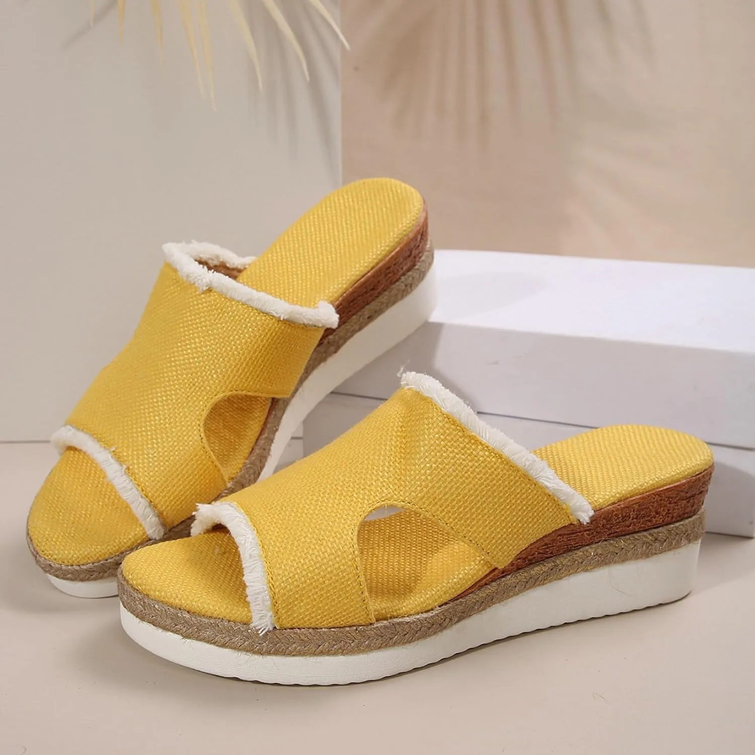 SuanlaTDS Wedge Sandals for Women Summer Dressy Open Toe Platform Low Wedges Espadrilles Slip On Slide Sandals Beach Dress Shoes Comfortable Casual Outdoor Bohemian Slippers