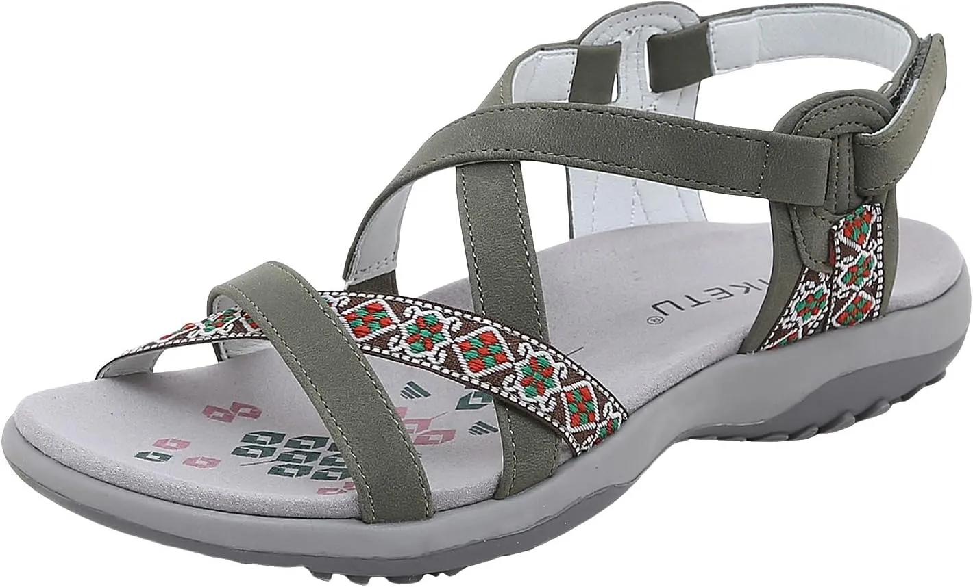 SuanlaTDS Womens Flat Walking Sandals with Arch Support Comfortable Wedge Platform Plantar Fasciitis Water Athletic Adjustable Ankle Strap Summer Beach Hiking Outdoor Orthopedic Shoes