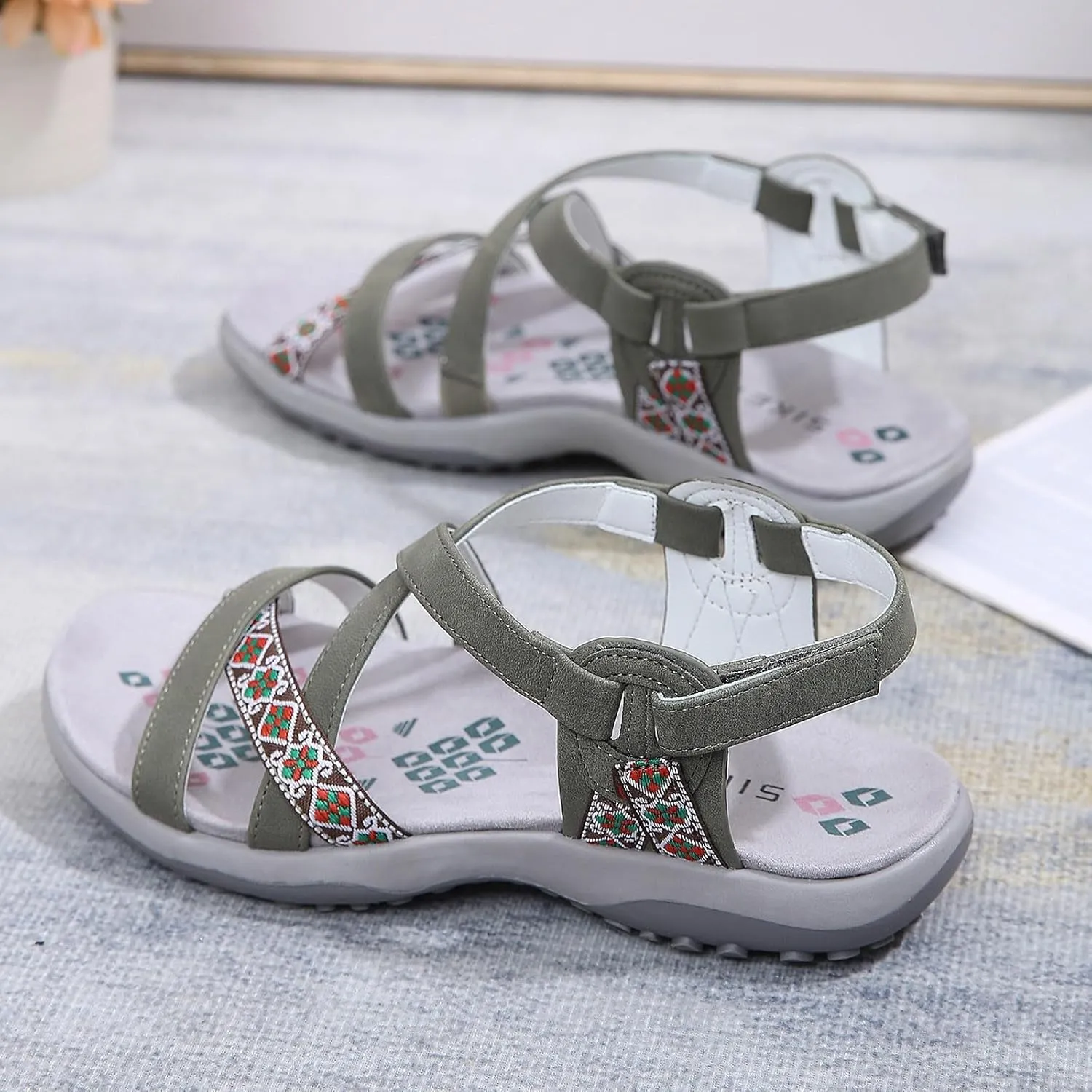 SuanlaTDS Womens Flat Walking Sandals with Arch Support Comfortable Wedge Platform Plantar Fasciitis Water Athletic Adjustable Ankle Strap Summer Beach Hiking Outdoor Orthopedic Shoes