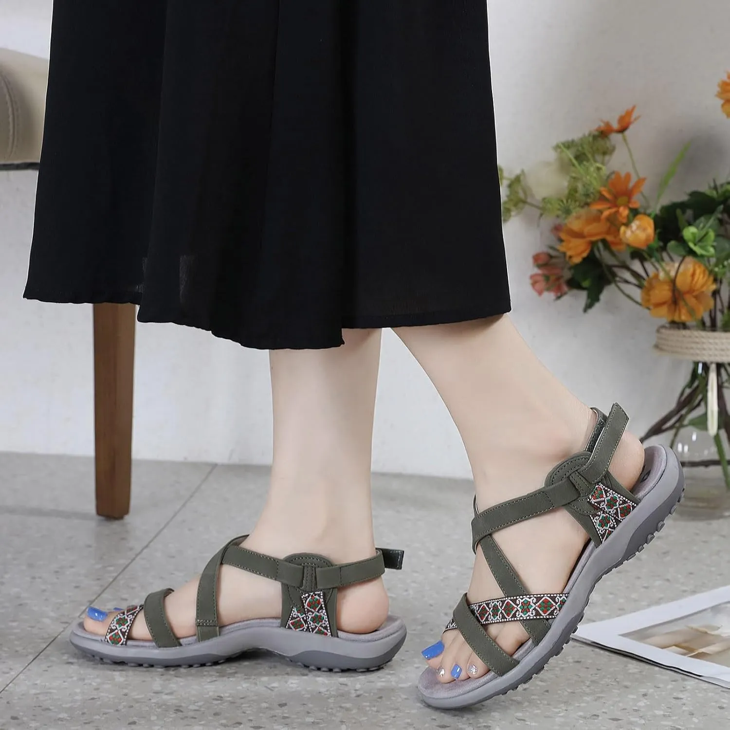 SuanlaTDS Womens Flat Walking Sandals with Arch Support Comfortable Wedge Platform Plantar Fasciitis Water Athletic Adjustable Ankle Strap Summer Beach Hiking Outdoor Orthopedic Shoes