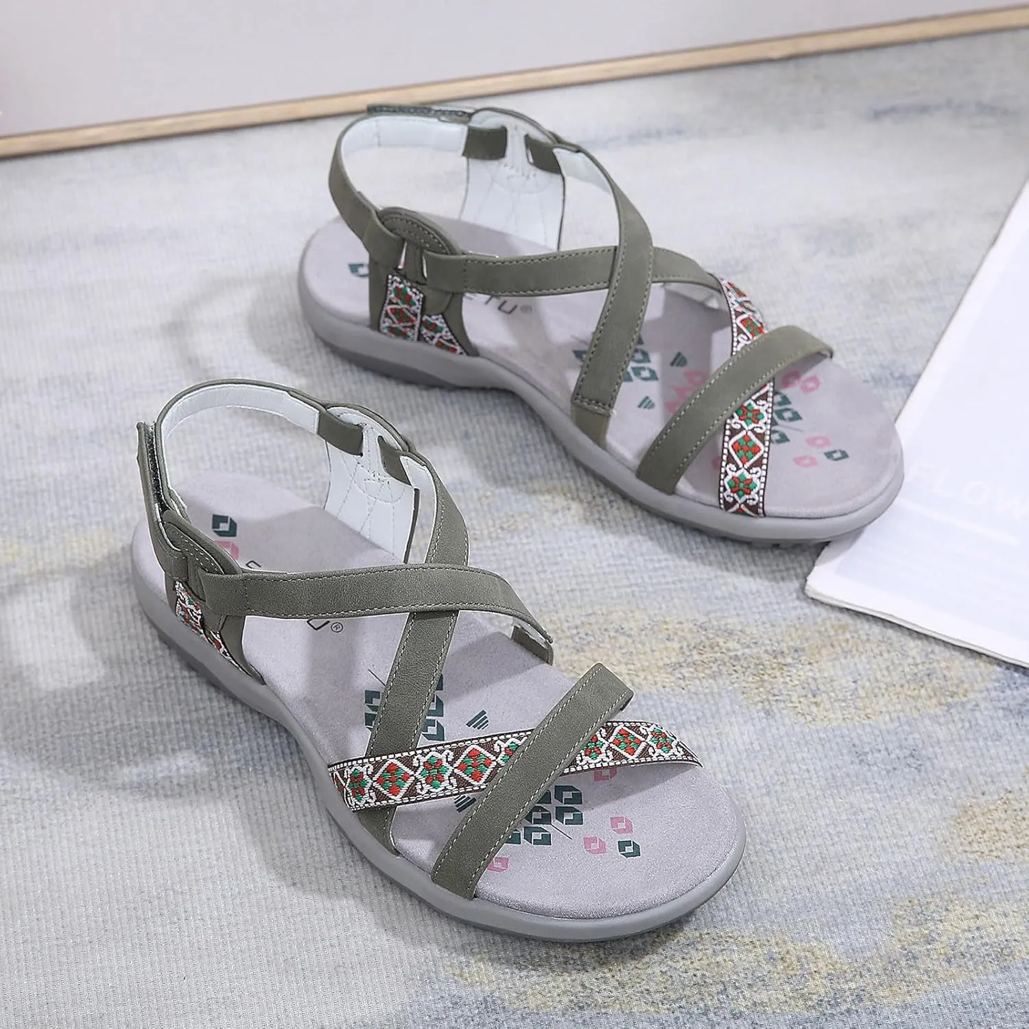 SuanlaTDS Womens Flat Walking Sandals with Arch Support Comfortable Wedge Platform Plantar Fasciitis Water Athletic Adjustable Ankle Strap Summer Beach Hiking Outdoor Orthopedic Shoes