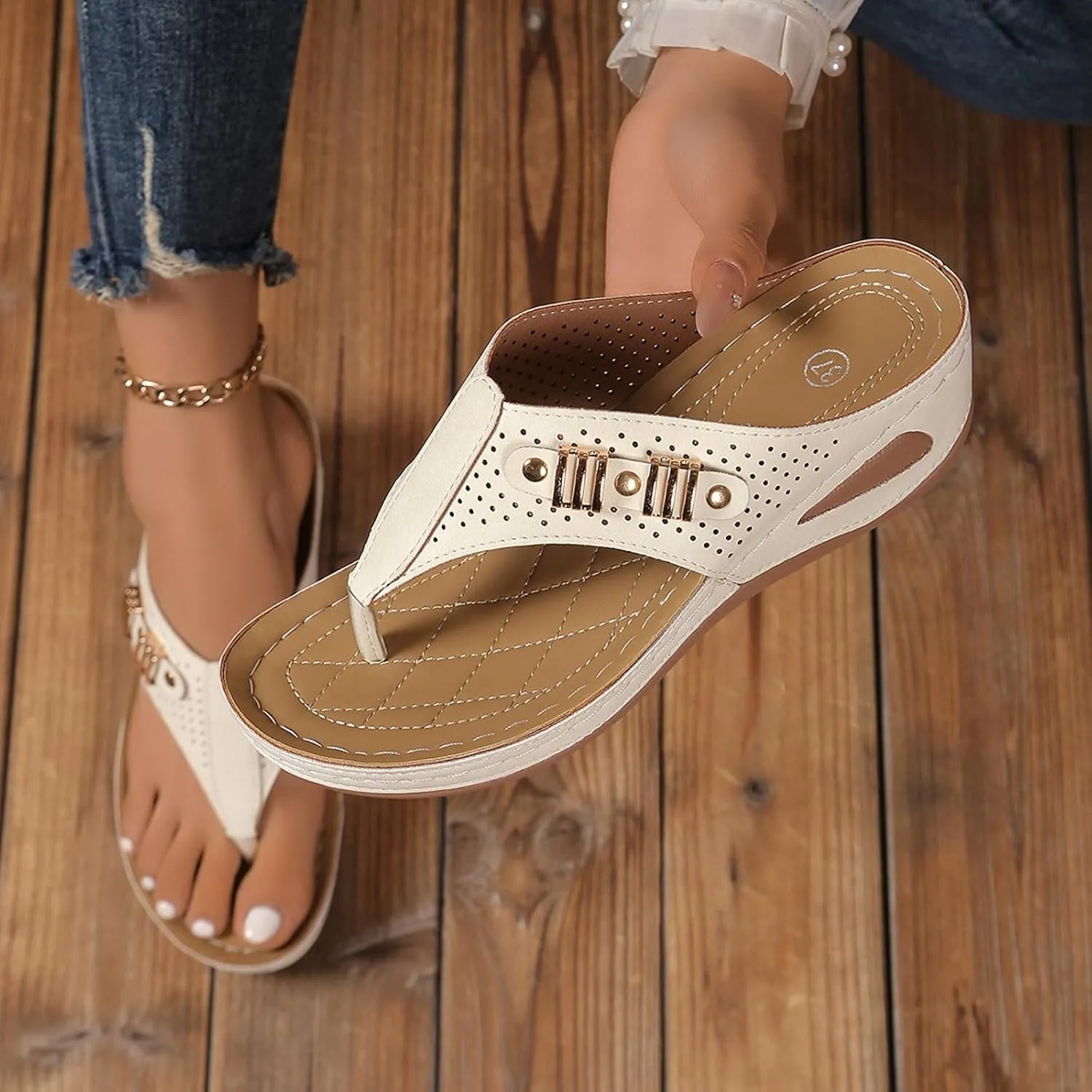 SuanlaTDS Women's Orthopedic Flip Flops Wedge Sandals with Arch Support 2025 Comfortable Dressy Summer Casual Beach Slip-on Platform Slides Slippers Low Heel Walking Shoes for Outdoor