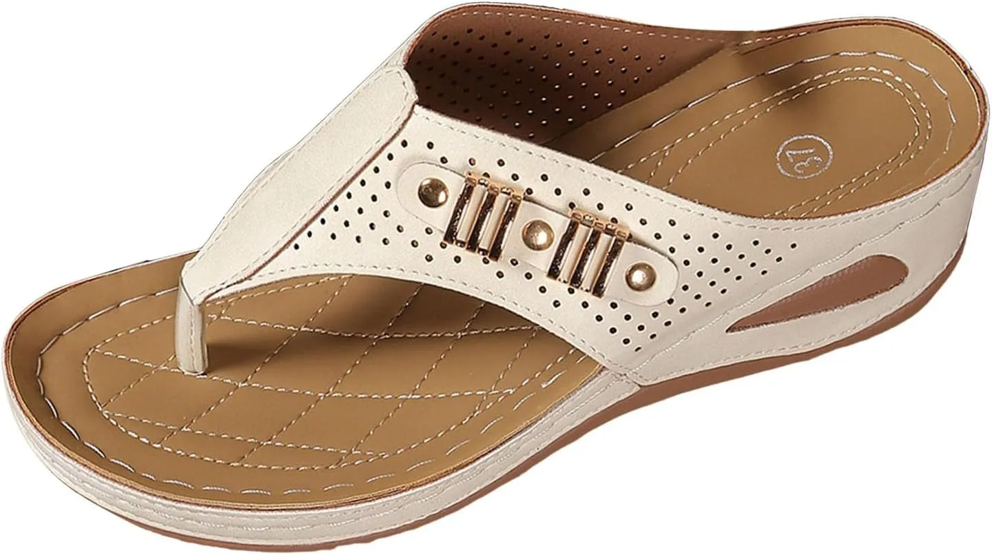 SuanlaTDS Women's Orthopedic Flip Flops Wedge Sandals with Arch Support 2025 Comfortable Dressy Summer Casual Beach Slip-on Platform Slides Slippers Low Heel Walking Shoes for Outdoor