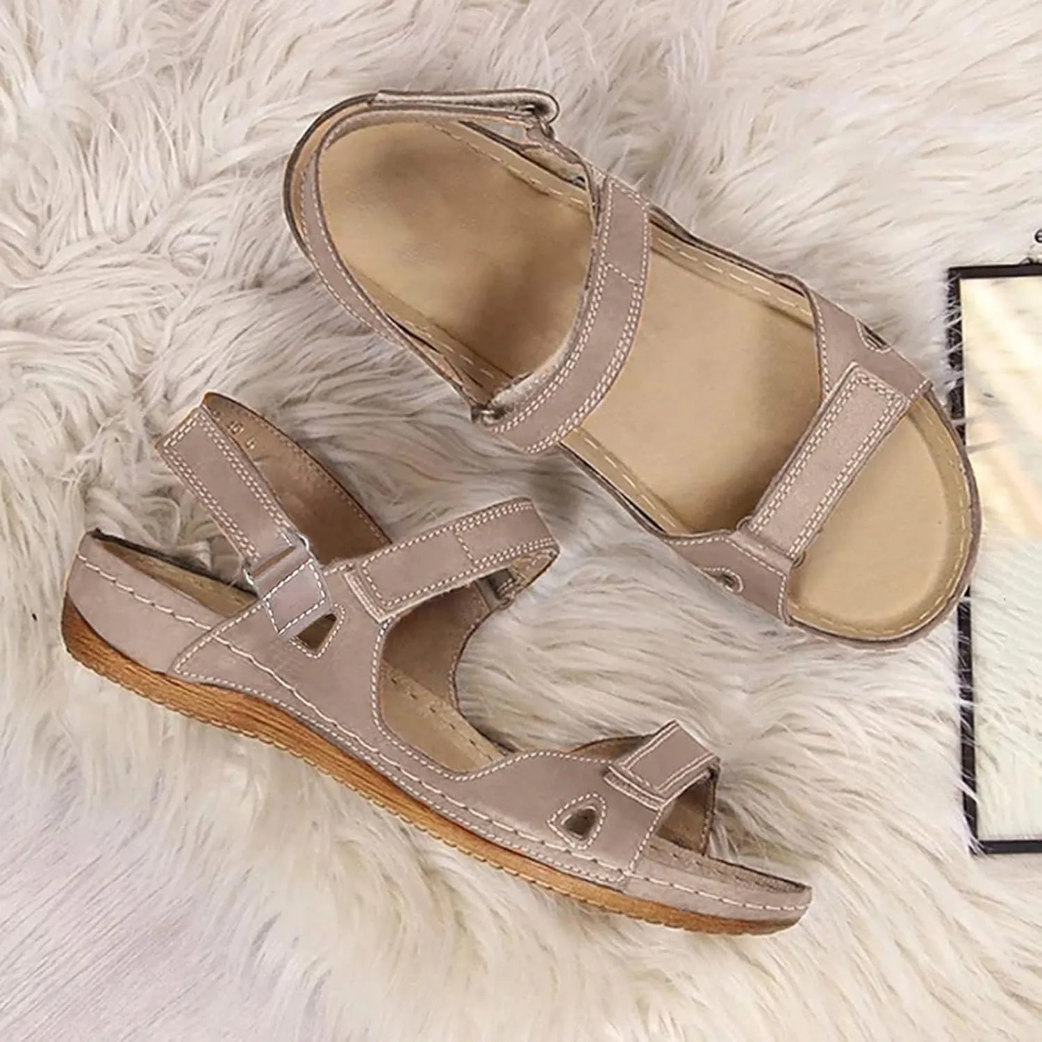 SuanlaTDS Womens Orthopedic Sandals Comfortable Arch Support Platform Low Wedge Heels Flatform Summer Beach Bohemia Open Toe Wedges Outdoor Walking Shoes with Adjustable Ankle Strap