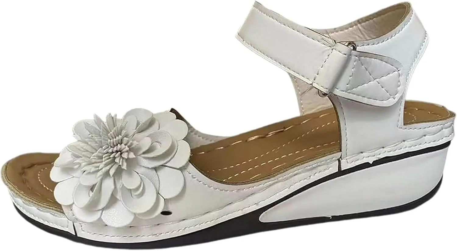 SuanlaTDS Women's Platform Wedge Sandals Comfortable Flower Open Toe Chunky Bottom Low Wedges Heels Orthopedic Sandals with Arch Support Adjustable Ankle Strap Summer Elegant Dress Shoes