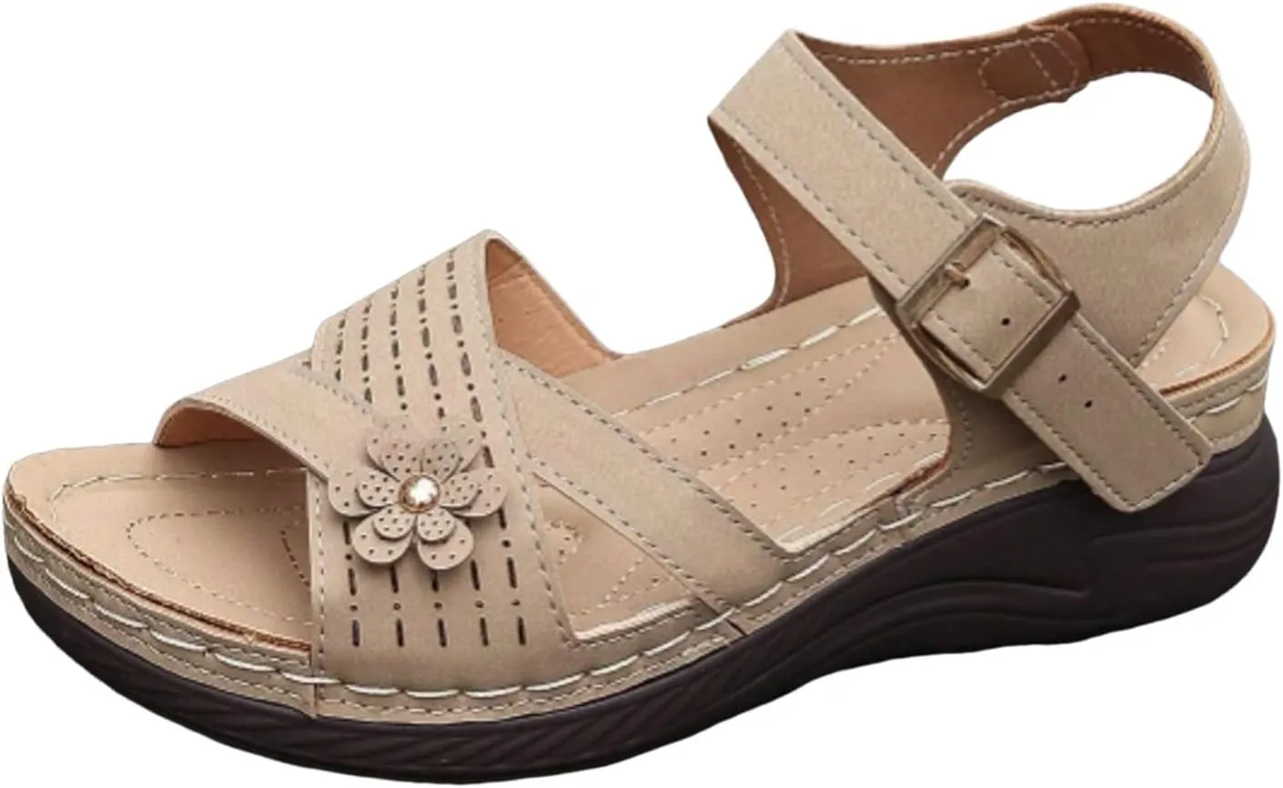 SuanlaTDS Womens Sandals Platform Comfortable Wedge Open Toe with Arch Support Ankle Strap Bubkl-e Orthopedic Sandals Summer Outdoor Activities Beach Low Wedges Heels Walking Shoes