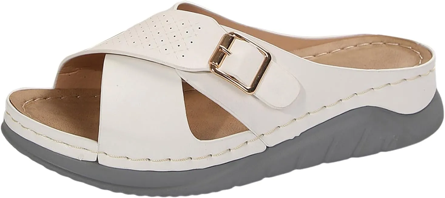 SuanlaTDS Womens Sandals Platform Wedge Summer Beach Comfortable Walking Shoes with Arch Support Open Toe Low Heels Wedges Slip On Slide Sandals Casual Outdoor Orthopedic Sandals Slippers