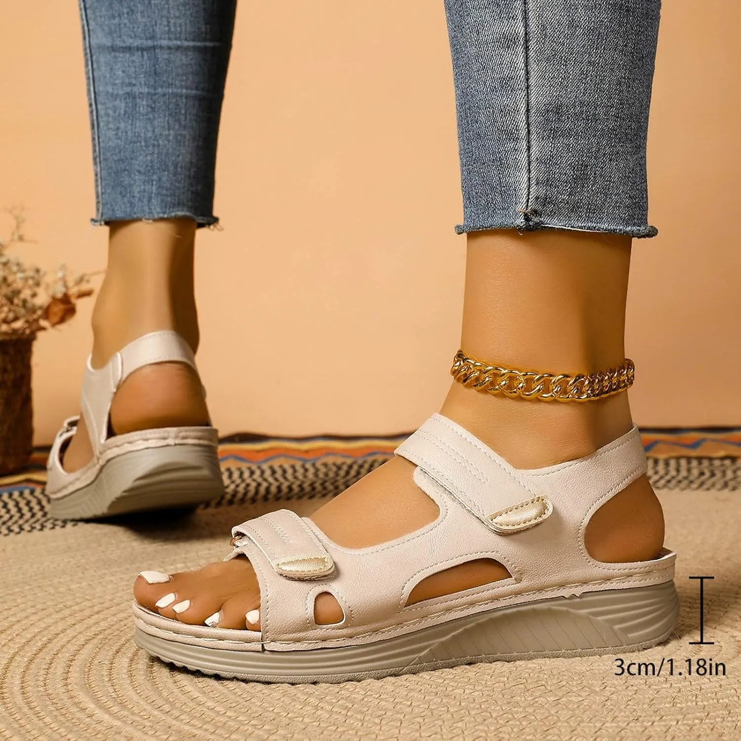 SuanlaTDS Women's Wedge Orthopedic Sandals with Arch Support Adjustable Open Toe Ankle Strap Dressy Summer Comfortable Platform Low Heel Wedges Walking Beach Shoes for Party Casual Vacation