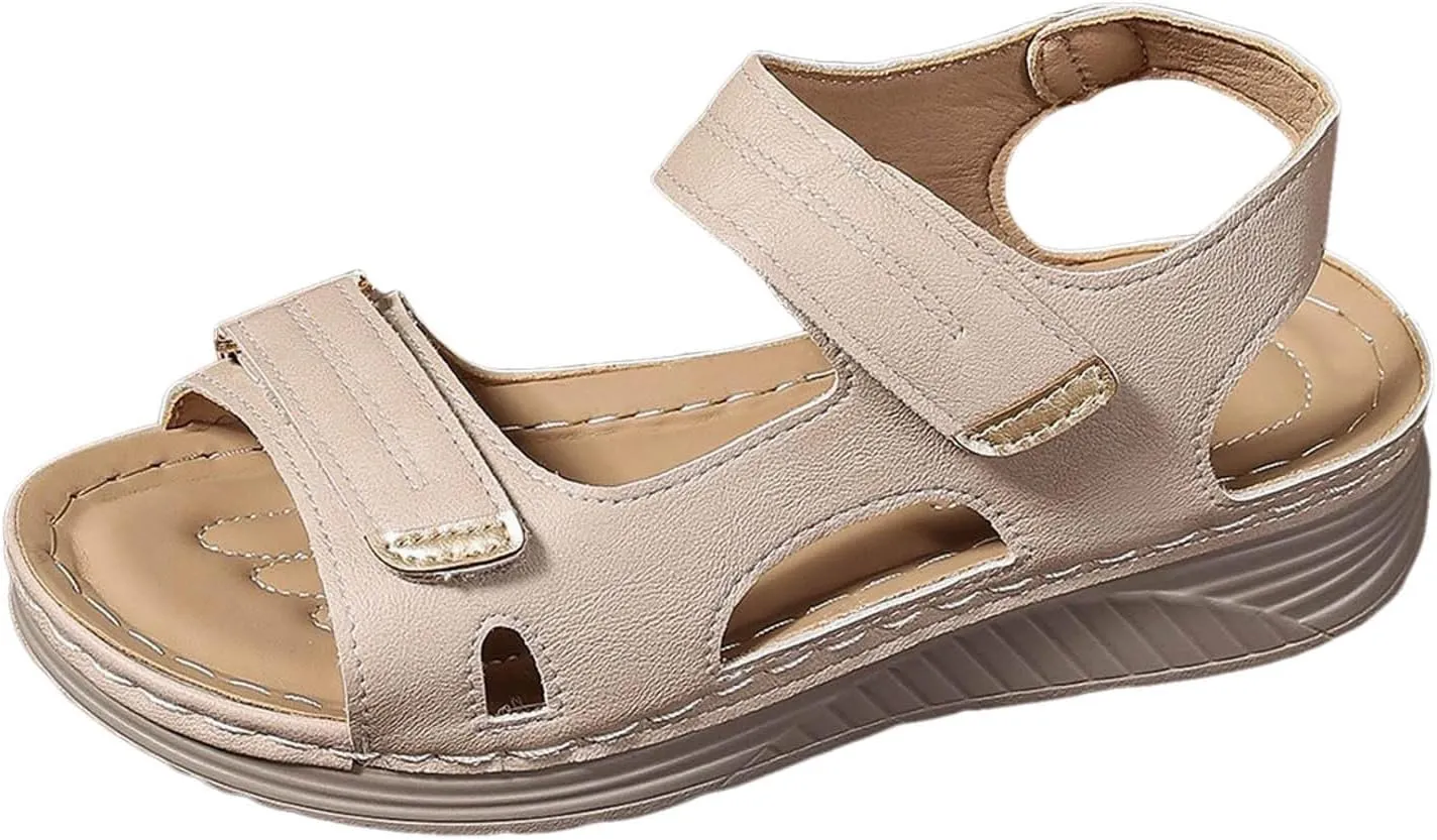 SuanlaTDS Women's Wedge Orthopedic Sandals with Arch Support Adjustable Open Toe Ankle Strap Dressy Summer Comfortable Platform Low Heel Wedges Walking Beach Shoes for Party Casual Vacation