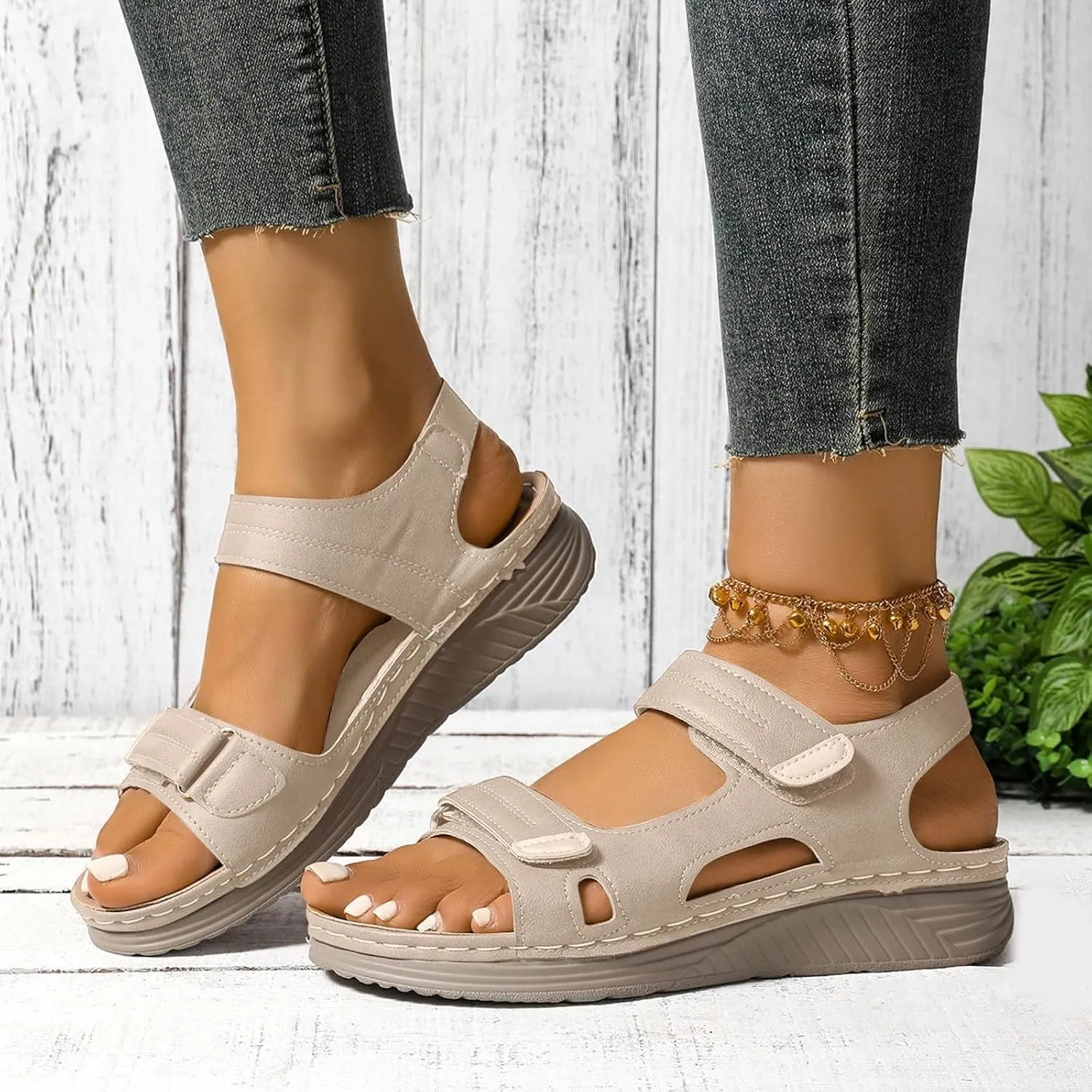 SuanlaTDS Women's Wedge Orthopedic Sandals with Arch Support Adjustable Open Toe Ankle Strap Dressy Summer Comfortable Platform Low Heel Wedges Walking Beach Shoes for Party Casual Vacation