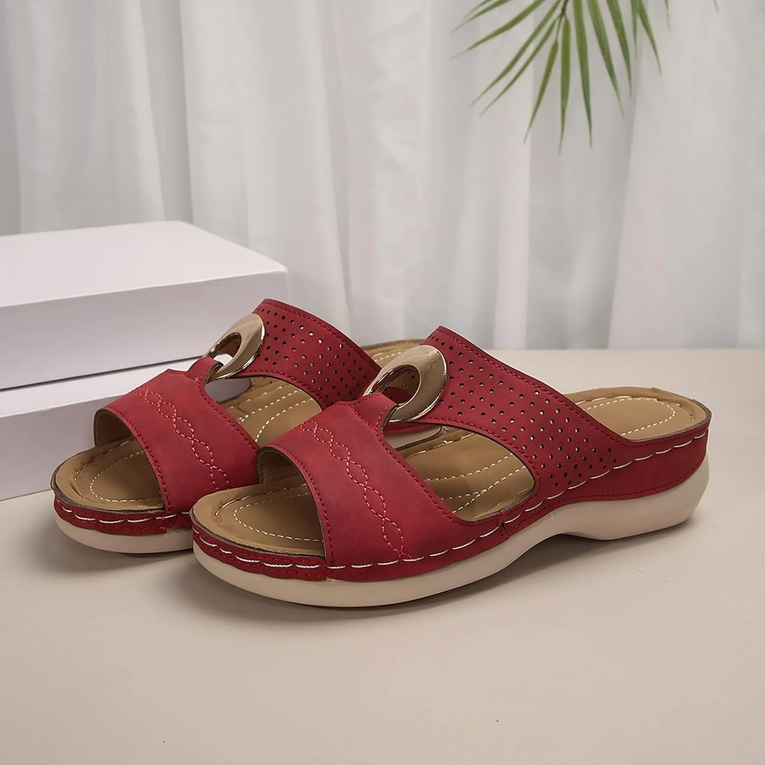 SuanlaTDS Womens Wedge Sandals Comfortable Platform Slip On Slide Sandals for Outdoor Walking Vacation Orthopedic Shoes Casual Summer Open Toe Low Heels Wedges Besch Sandals