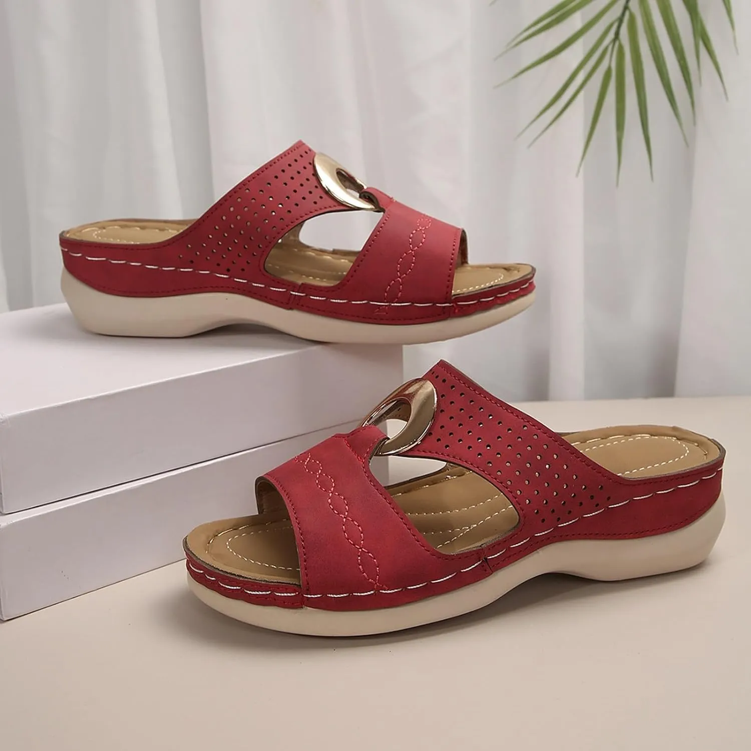 SuanlaTDS Womens Wedge Sandals Comfortable Platform Slip On Slide Sandals for Outdoor Walking Vacation Orthopedic Shoes Casual Summer Open Toe Low Heels Wedges Besch Sandals